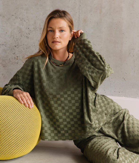 Sweat éponge damier coton bio