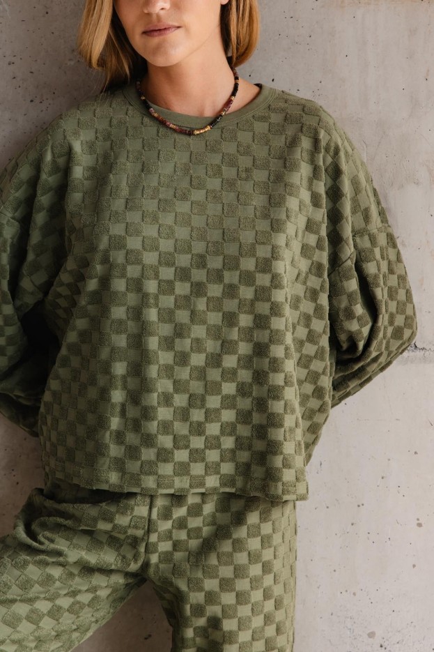 Sweat éponge damier coton bio