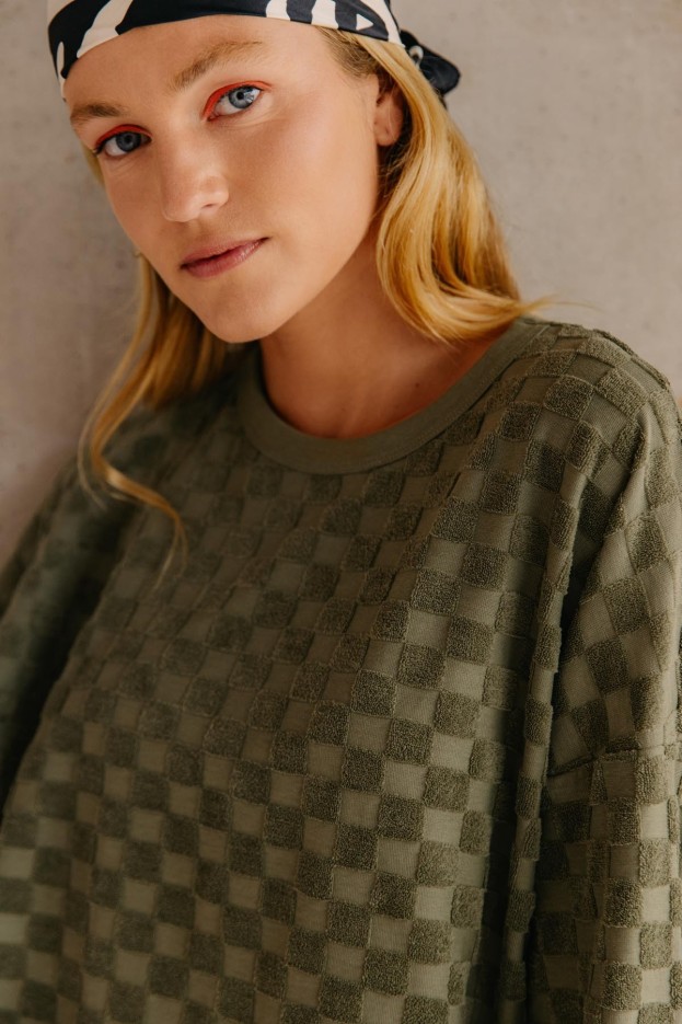 Sweat éponge damier coton bio