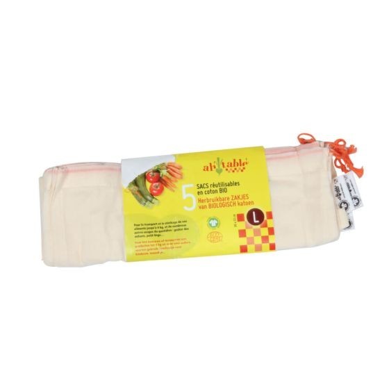 Lot de 5 sacs réutilisables fruits et légumes Coton Bio