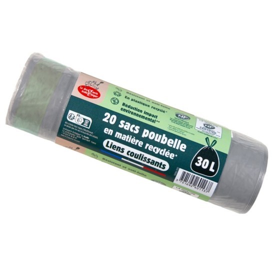 Rouleau 20 sacs poubelle coulissant Matière Recyclée 30L