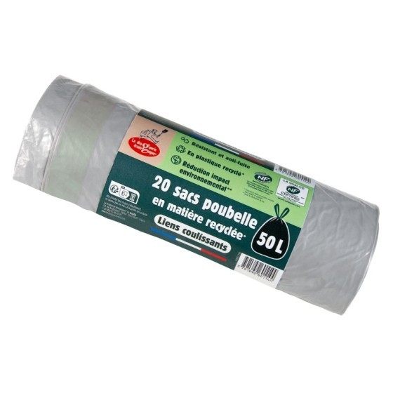 Rouleau 20 sacs poubelle coulissant Matière Recyclée 50L