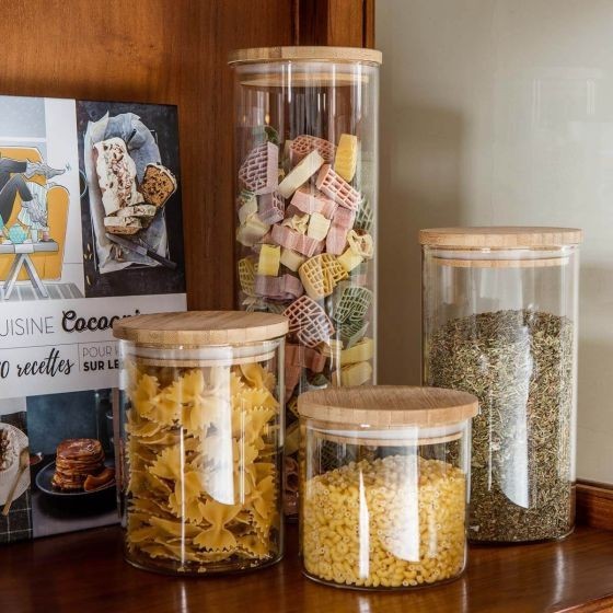 Bocal en verre avec couvercle en bois 0.8L