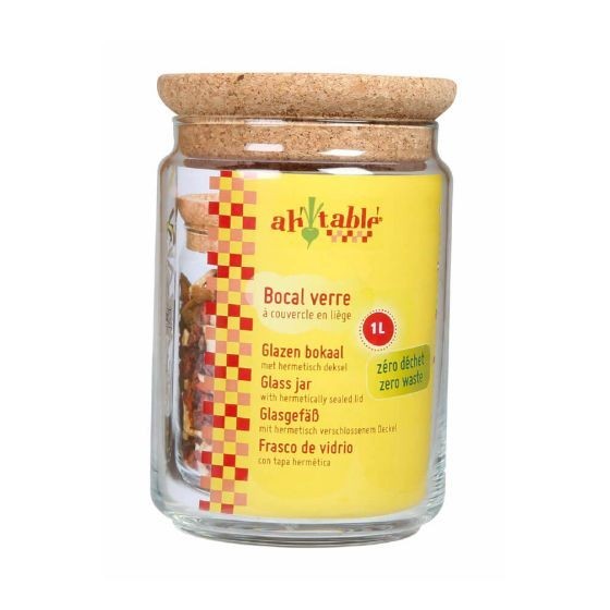 Bocal en verre avec couvercle en liège 1L