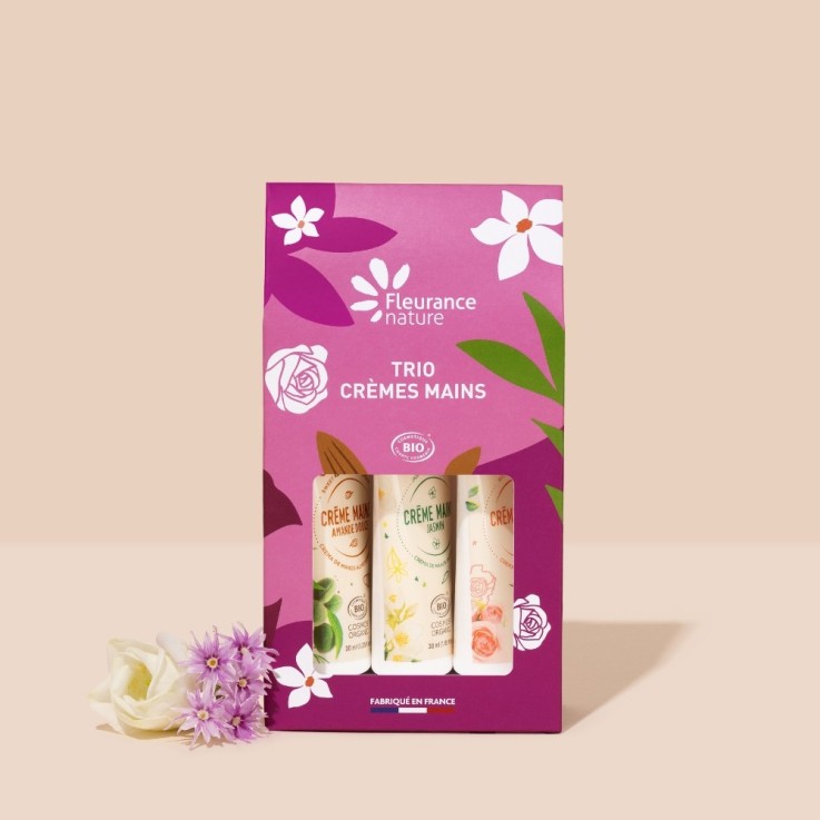 Trio Bio crèmes mains amande rose jasmin