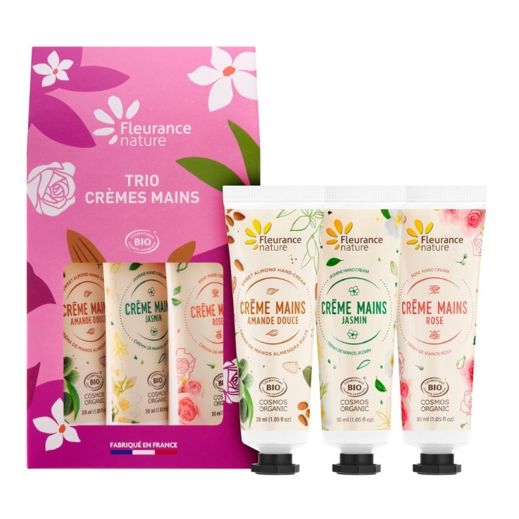 Trio Bio crèmes mains amande rose jasmin