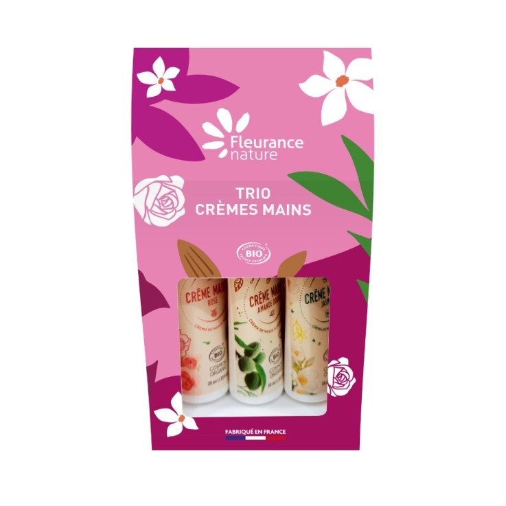 Trio Bio crèmes mains amande rose jasmin