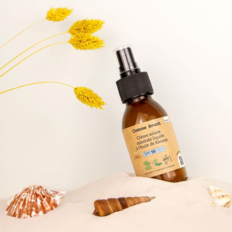 Crème solaire SPF50 minérale à l'huile de Karanja V1 Bio (90ml)