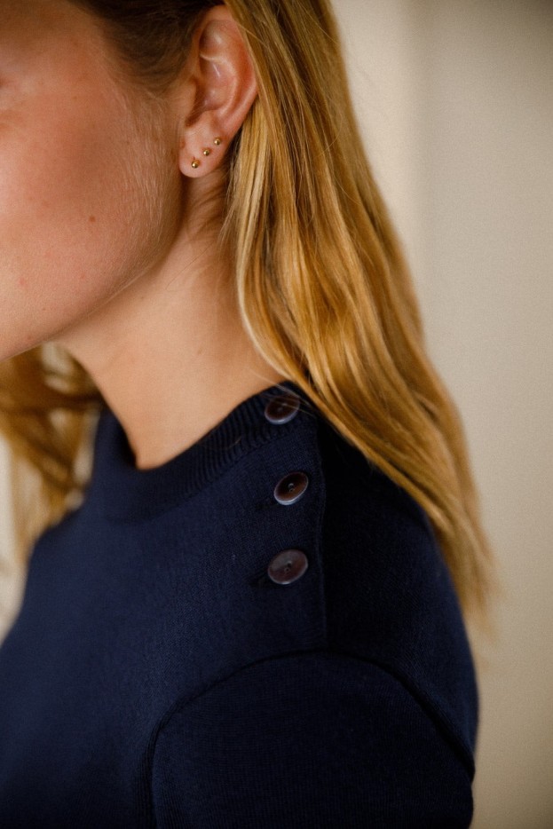 Pull marin coudières étoiles laine mérinos