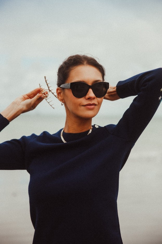 Pull marin coudières étoiles laine mérinos