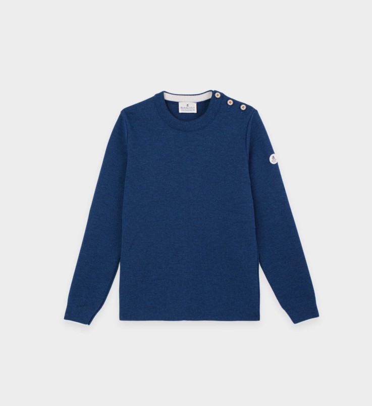 Pull marin uni encolure ronde Liza laine mérinos