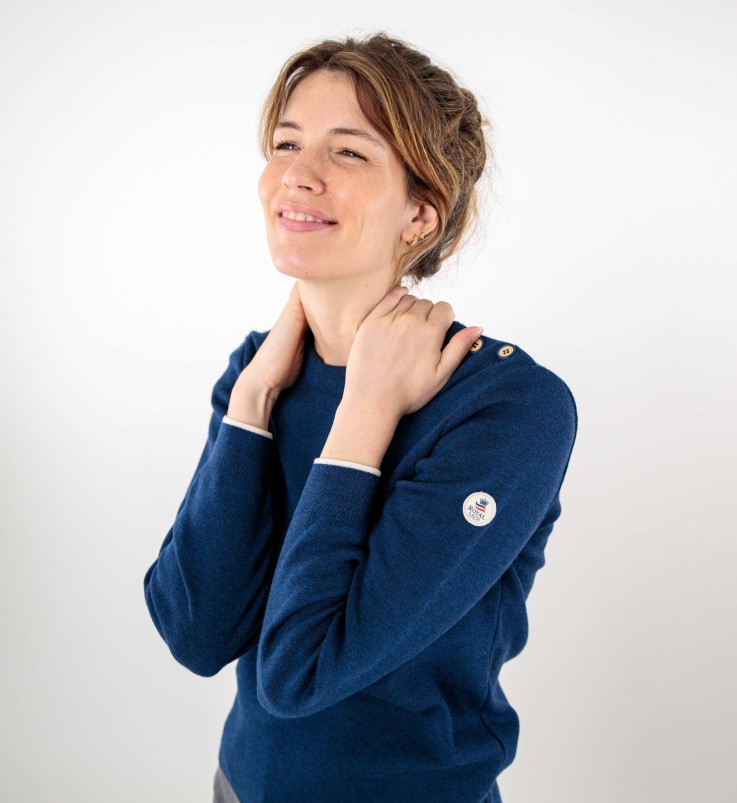 Pull marin uni encolure ronde Liza laine mérinos