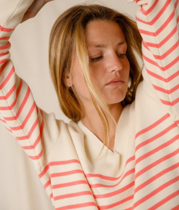 Pull rayé col V Capucine coton