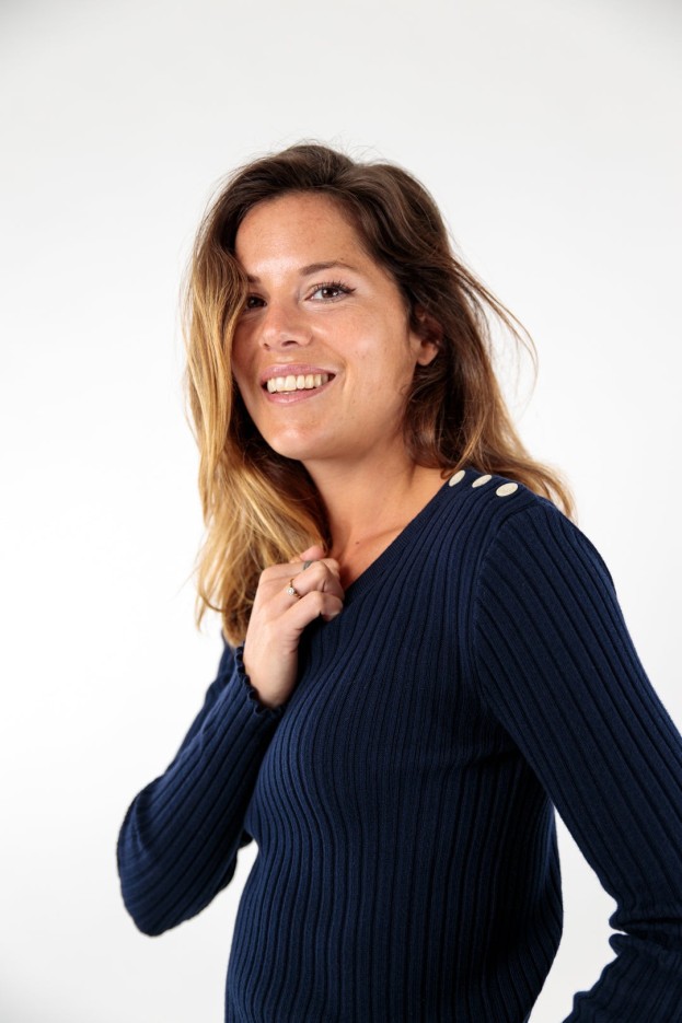 Pull col rond Anne finition ondulée coton