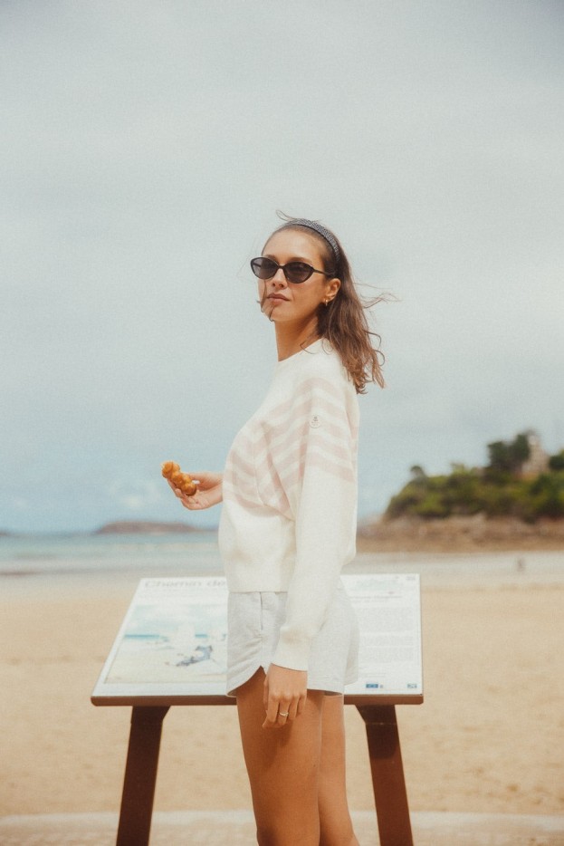 Pull ample rayé bicolore coton