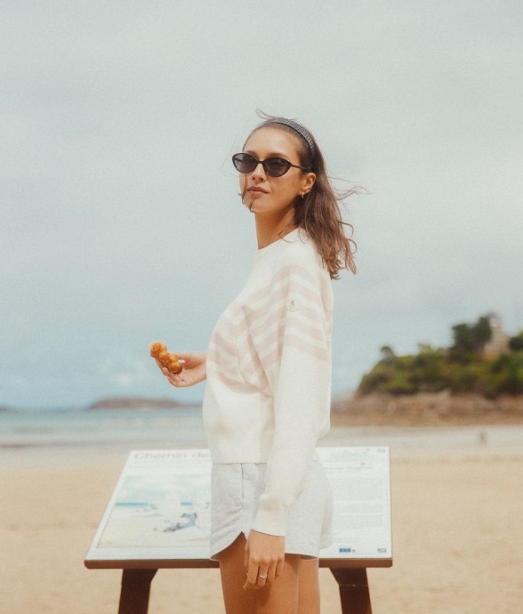 Pull ample rayé bicolore coton