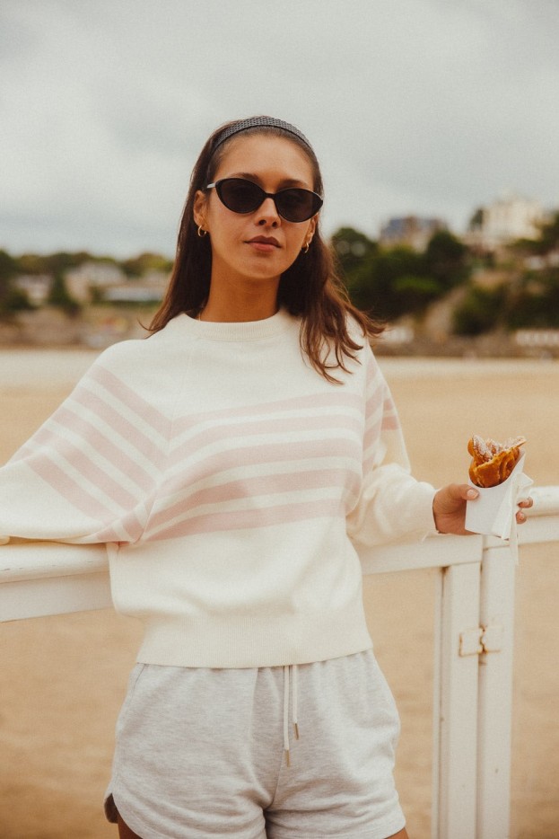 Pull ample rayé bicolore coton