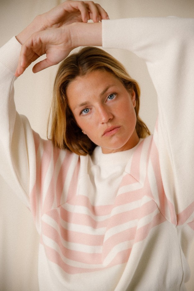 Pull ample rayé bicolore coton