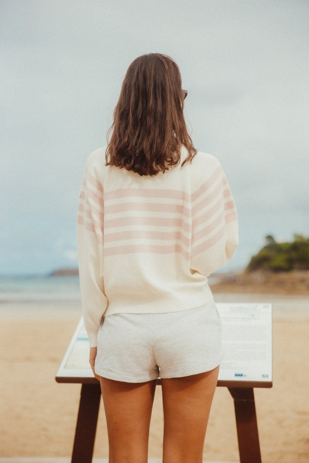 Pull ample rayé bicolore coton