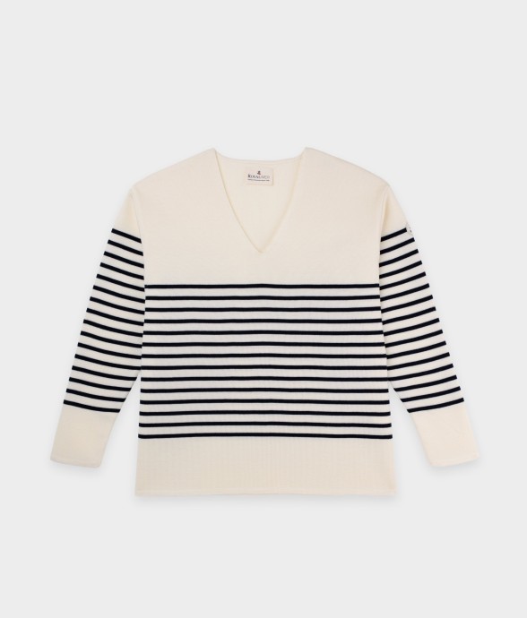 Pull rayé col V Laetitia laine