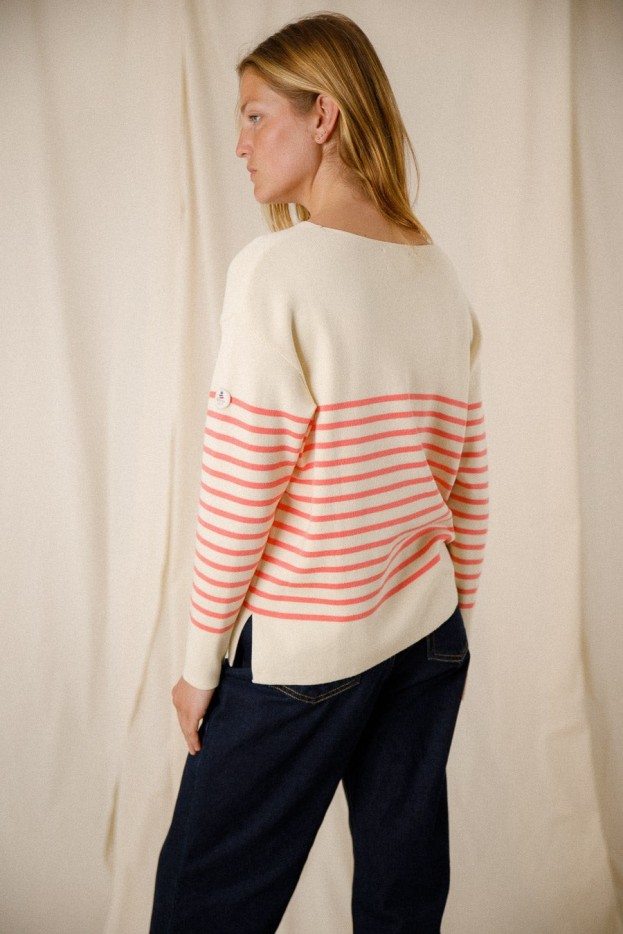 Pull rayé col V Capucine coton