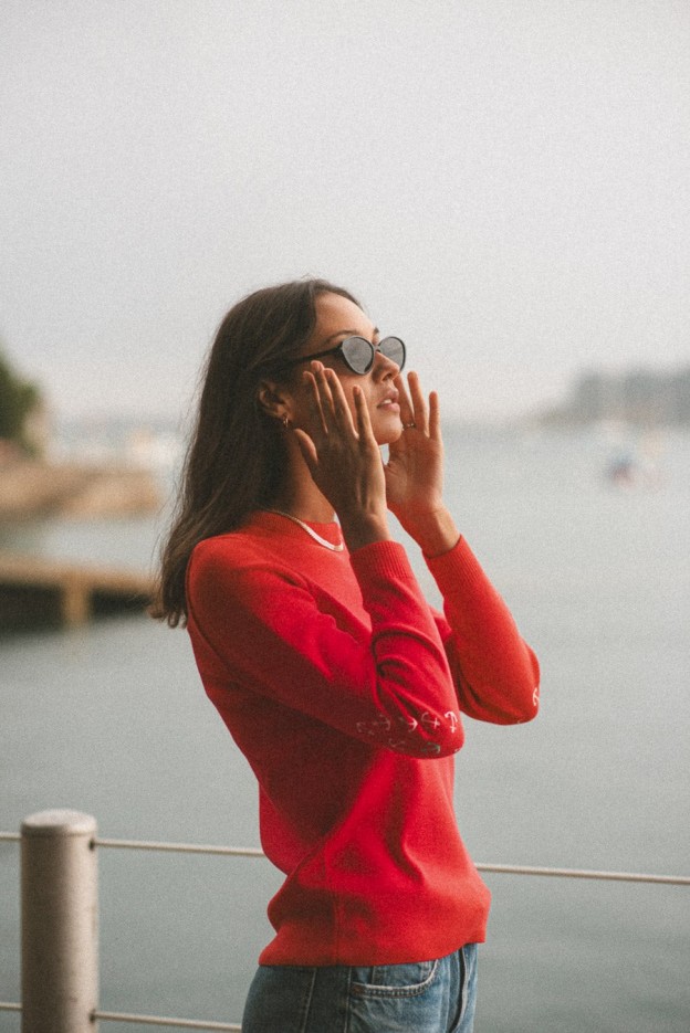 Pull marin uni coudières ancres Klasel laine mérinos