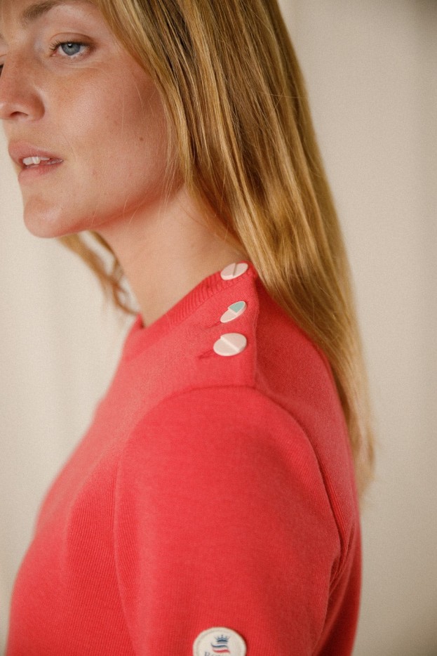 Pull marin uni coudières ancres Klasel laine mérinos