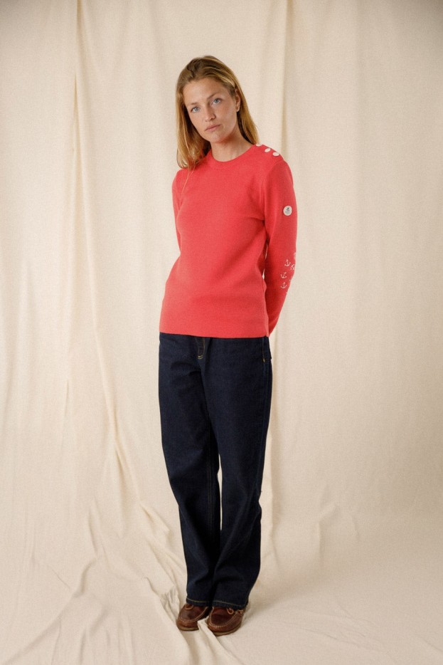 Pull marin uni coudières ancres Klasel laine mérinos
