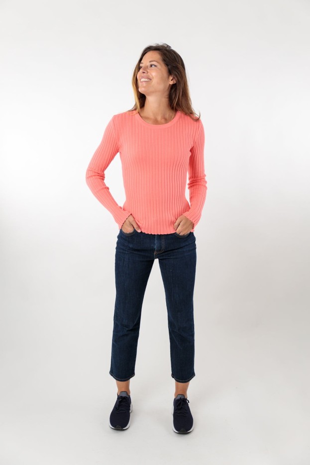 Pull col rond Anne finition ondulée coton
