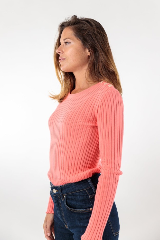 Pull col rond Anne finition ondulée coton
