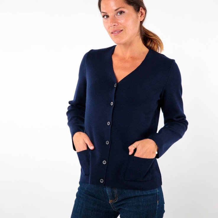 Gilet classique col V Carolles laine mérinos fine
