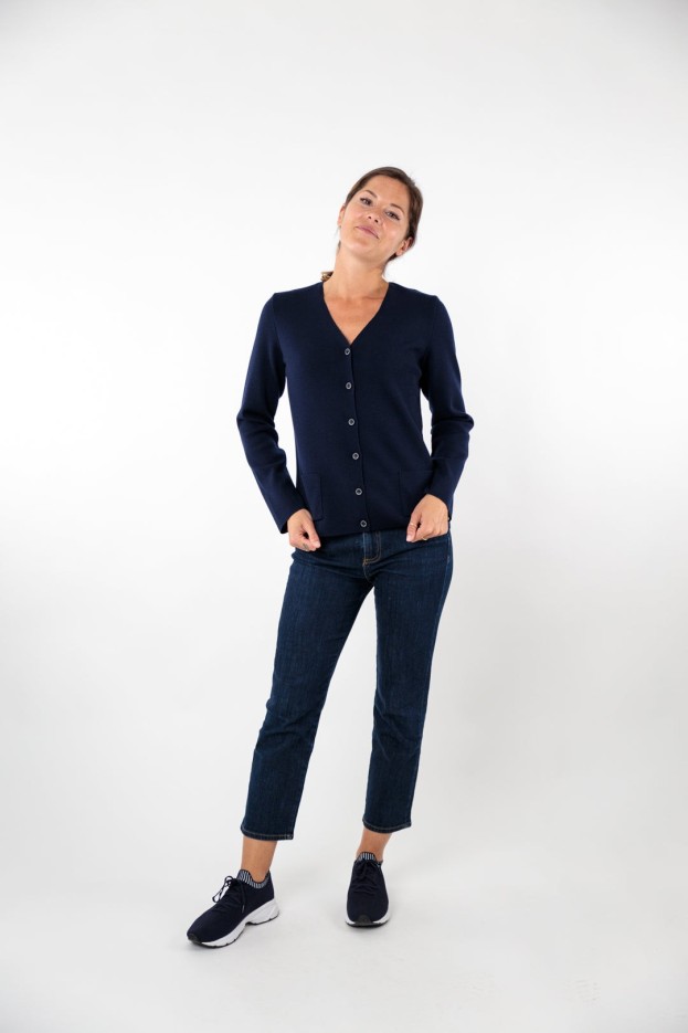 Gilet classique col V Carolles laine mérinos fine