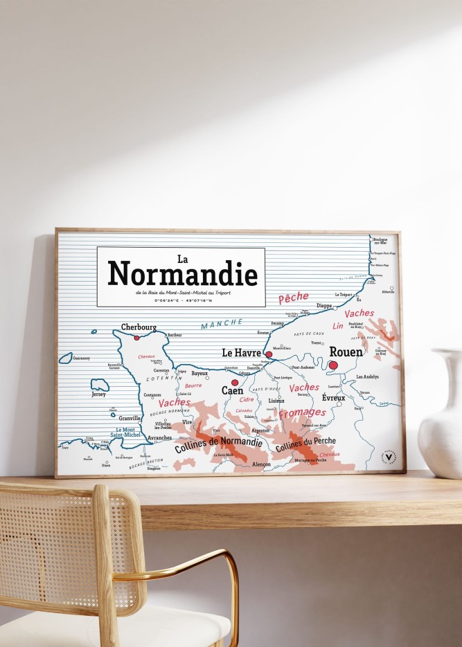 Carte scolaire vintage de la Normandie