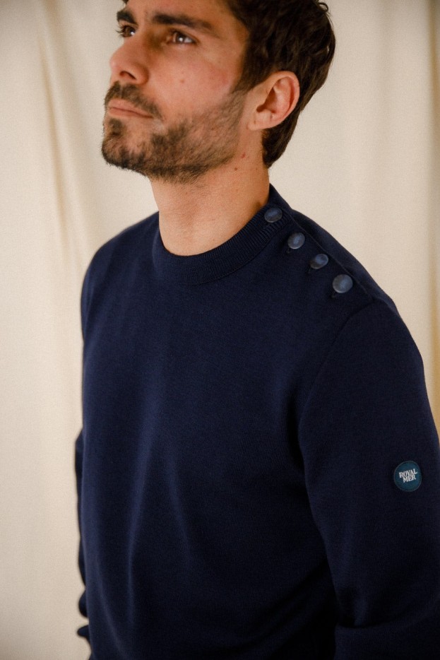 Pull marin uni Armel laine mérinos