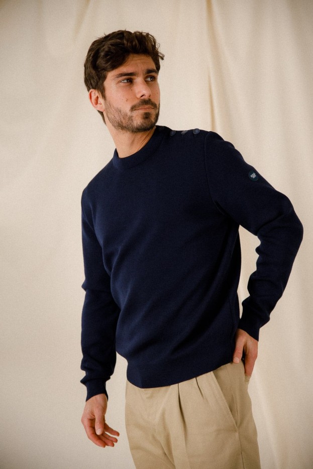 Pull marin uni Armel laine mérinos