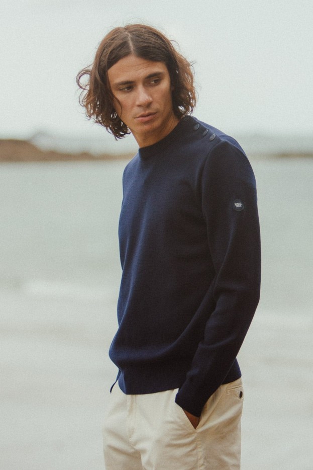 Pull marin uni Armel laine mérinos