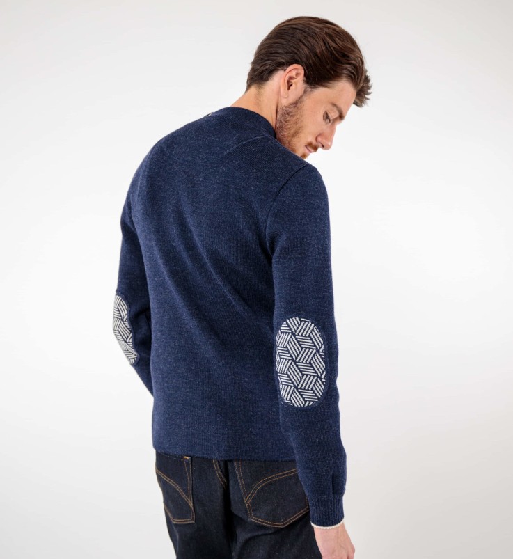 Pull marin uni coudières fantaisies Gildas laine vierge