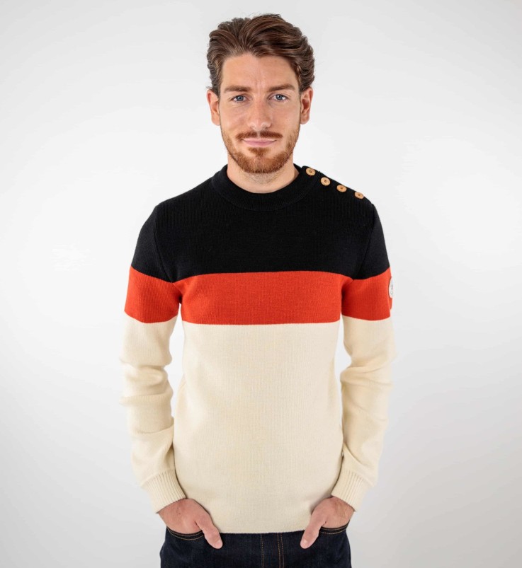 Pull marin tricolore Gontrand laine vierge