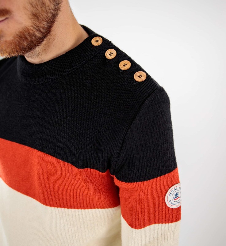 Pull marin tricolore Gontrand laine vierge