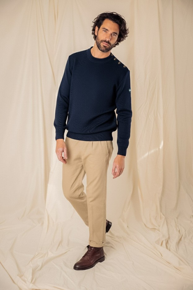 Pull marin uni Adrian C laine vierge