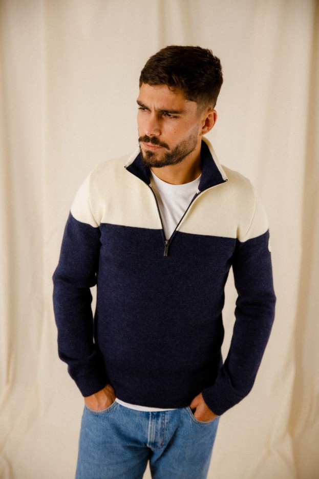 Pull camionneur Arthur laine vierge Sweat Pull Royal Mer Slood