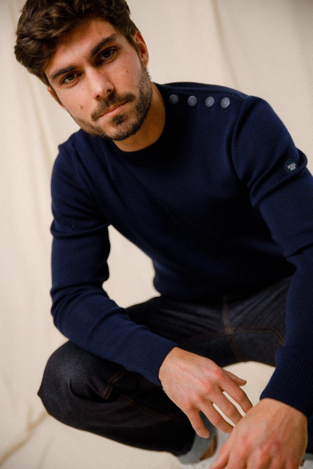 Pull marin uni Titouan laine mérinos