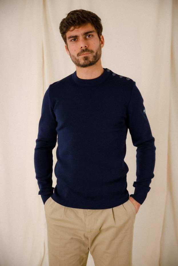 Pull marin uni Titouan laine mérinos