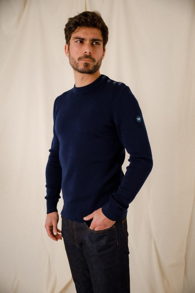 Pull marin uni Titouan laine mérinos