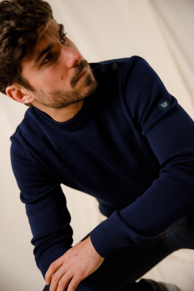 Pull marin uni Titouan laine mérinos