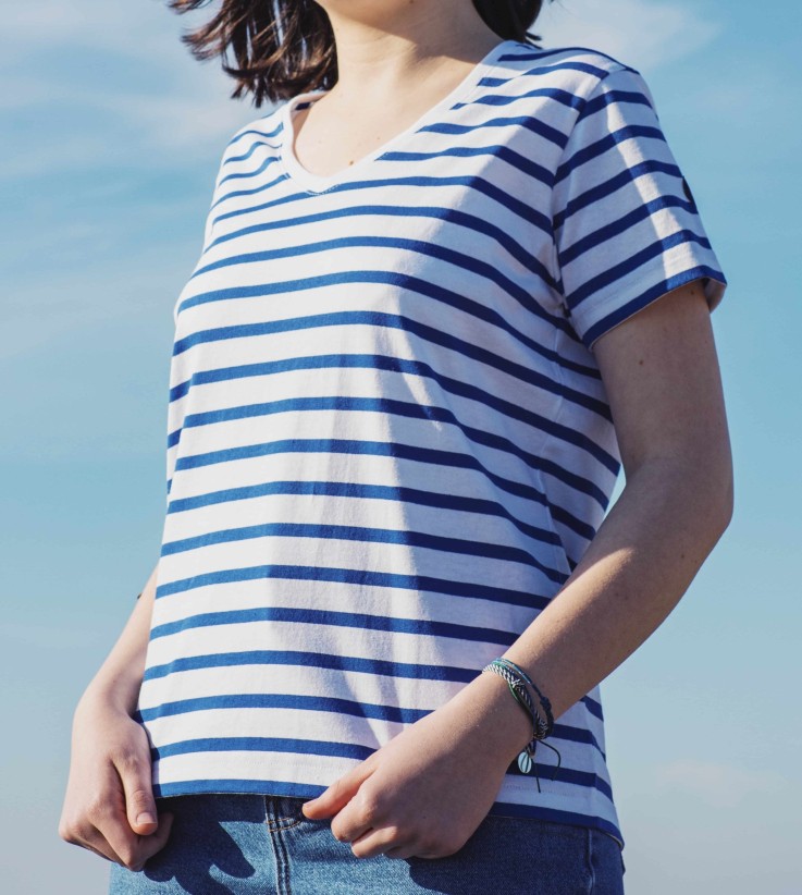 T-shirt rayé bicolore col V Anita coton