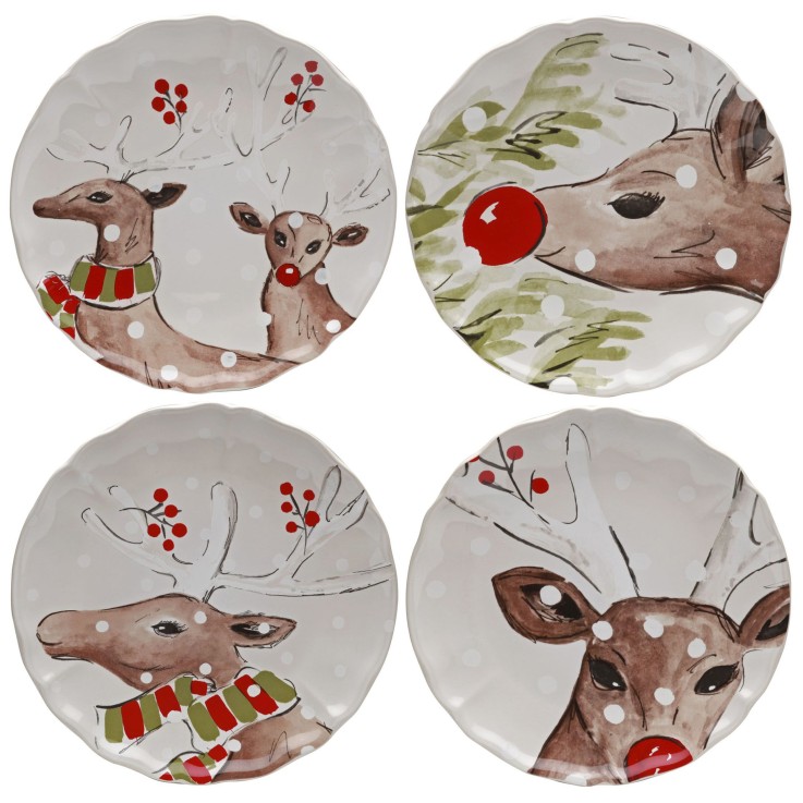 Set 4 Assiettes à Dîner Deer Friends  - Vaisselle de Noël