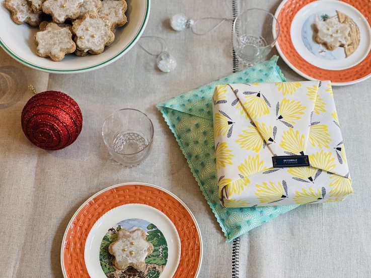 Feuille cadeau réutilisable en coton