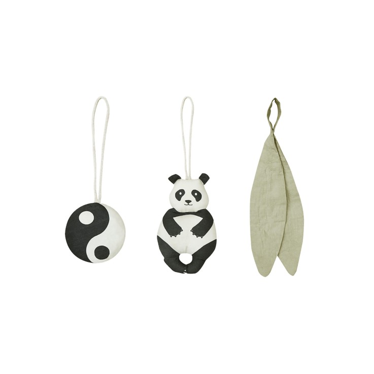 Set De 3 Hochets Suspendus En Coton Panda Bamboo
