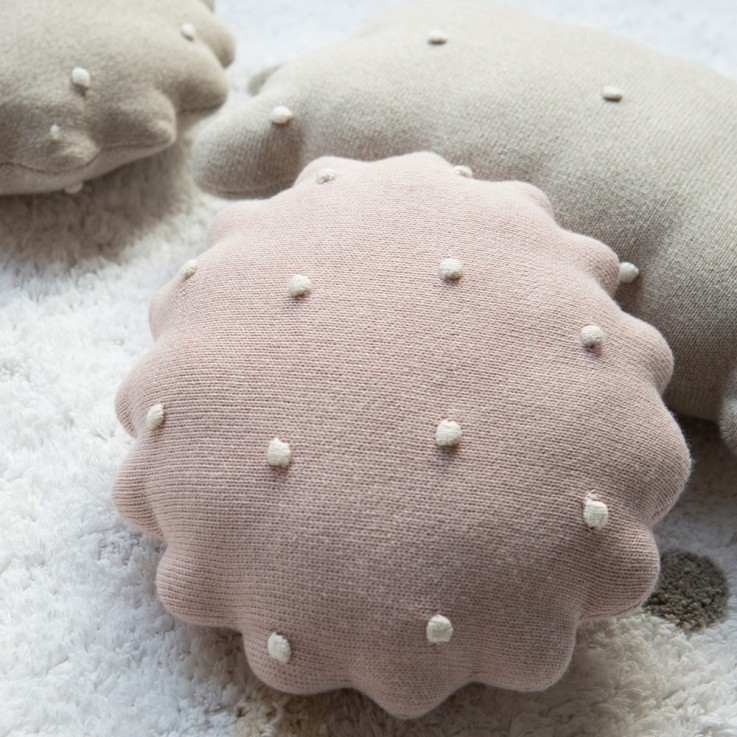 Coussin Tricoté Rond En Coton Biscuit